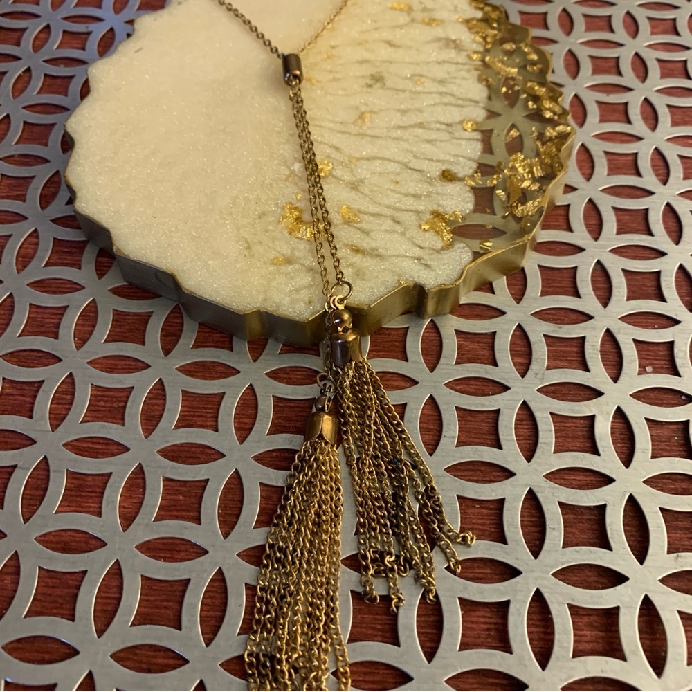 Gold Tone DualTassel Long Necklace